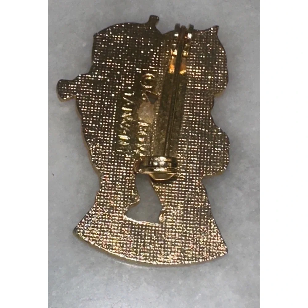 Vintage Kewpie Doll Enamel Pin Gold Tone Two Characters Taiwan Retro Brooch